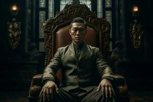 AI generated Triad brother suit dressed sitting in royal armchair. Generate ai photo