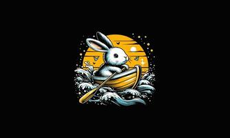 rabbit riding boat on sea vector illustration artwork design