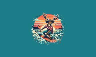 deer playing surfing on sea vector artwork design