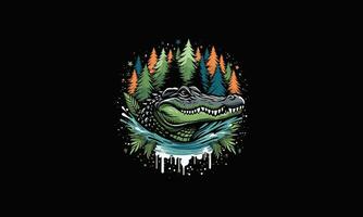 head crocodile on forest vector illustration artwork design