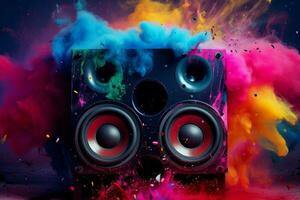 AI generated Compelling Loudspeaker colorful music. Generate Ai photo