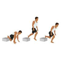 Man doing plyometric bulgarian split squat exercise. vector