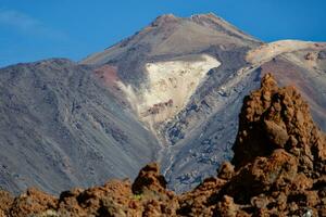 View of Mount Teide, the highest mountain of Spain situated in the Canary Islands, Spain. Famous destinations for hikers. Teide National Park, Unesco World Heritage Site. photo