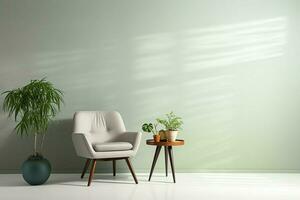 AI generated Elegance in simplicity Chair, lamp, green plant on white backdrop photo