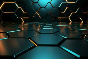 AI generated Hexagon patterned floor Abstract 3D rendering blends artistry and futuristic aesthetics photo