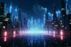 AI generated Immersive 3D cyberpunk concept Futuristic cityscape with vibrant light dynamics photo