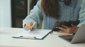 Business team collaboration discussing working analyzing with financial data and marketing growth report graph in team, presentation and brainstorming to strategy planning making profit of company. video