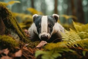 ai generado hermosa tejones en al aire libre salvaje bosque naturaleza antecedentes. .. generado con ai. foto