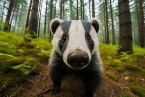 ai generado hermosa tejones en al aire libre salvaje bosque naturaleza antecedentes. .. generado con ai. foto