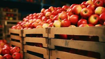 AI generated Apples in a food processing facility, clean and fresh in store . Generative AI photo