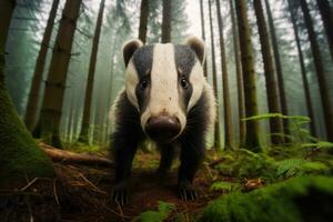 AI generated Beautiful badgers in outdoor wild forest nature background. .. Generated with AI. photo