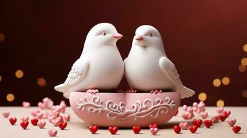 AI generated Valentine ceramic birds figurines ai generated background image photo
