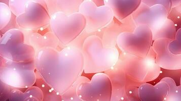 AI generated Girly glowing valentines hearts ai generated background image photo