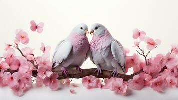 AI generated Flowering tree branch valentine pigeons ai generated background image photo