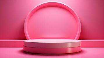 AI generated Vivid pink round ai generated pedestal podium mockup photo