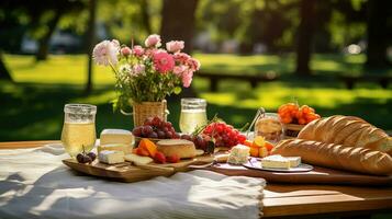 ai generado galletas parque picnic comida foto