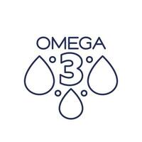 omega 3 icono con petróleo gotas, línea vector