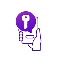 private key icon, smart phone in hand vector