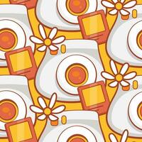 Vector pattern of instant cameras in cute cartoon style.