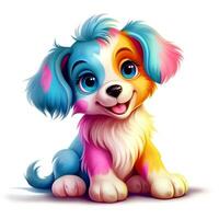 AI generated Cute rainbow Dog. Sticker Clipart. AI generated. photo