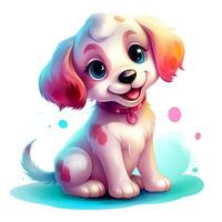 AI generated Cute rainbow Dog. Sticker Clipart. AI generated. photo