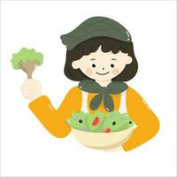 Illustration of a woman holding a plate of healthy salad vector