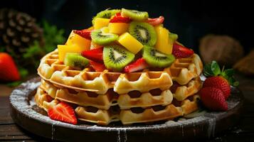 AI generated brunch fruit waffle food photo