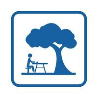 Rest area with seating under the trees. rest area vector icon