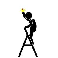 vector illustration of a man installing a lamp on a ladder