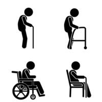 vector illustration of elderly, elderly with cane and wheelchair