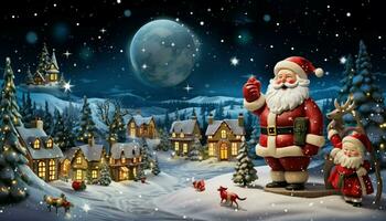 AI generated anta Claus in the village against the background of the night sky. photo