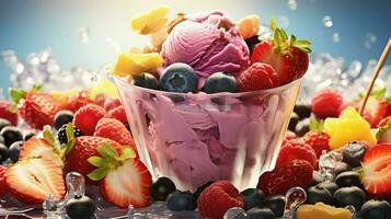 AI generated raspberry fruit ice cream photo