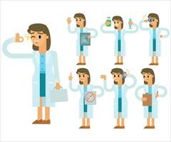 Doctor in various poses. Flat style vector illustration isolated on white background.