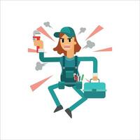 Worker with toolkit. Flat style vector illustration isolated on white background.