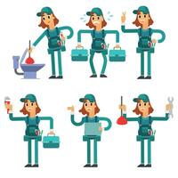 Set of female workers characters in uniform. Vector illustration in cartoon style.