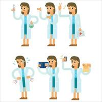 Set of doctor character isolated on white background. Vector illustration in flat style.