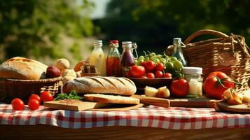 ai generado almuerzo cesta picnic comida foto