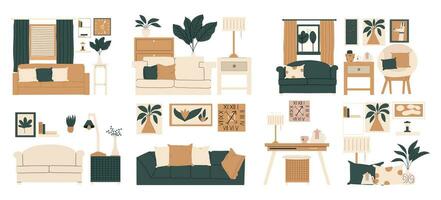 Large set of furniture. Interior design in scandinavian modern style. Vector illustration