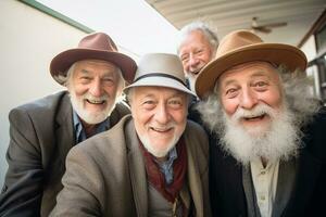 AI generated a group of older men friendship bokeh style background with Generated AI photo