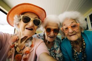 AI generated a group of older women friendship bokeh style background with Generated AI photo