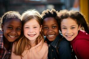 ai generado africano y americano joven muchachas sonriente juntos diversidad concepto con generativo ai foto