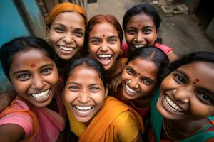 AI generated indian women smiling together diversity concept with Generative AI photo