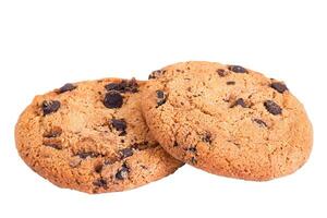 Two cookies with chocolate isolate on a white background. Salty food. Sweets macro photo. photo