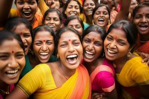 AI generated indian women smiling together diversity concept with Generative AI photo