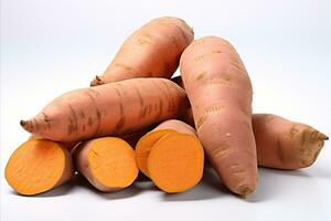 AI generated Fresh organic sweet potato isolated on white background for healthy cooking and culinary inspiration photo