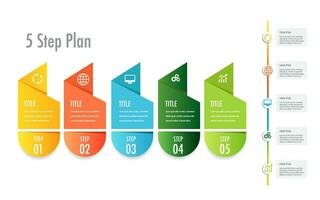 infografía modelo 5 5 paso para negocio dirección, márketing estrategia, diagrama, datos, resplandor, línea de tiempo, para presentación reporte y Progreso vector