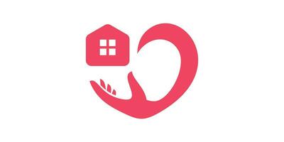 logo diseño combinación de amar, mano y casa formas, hogar cuidado logo. vector