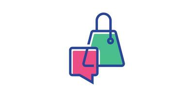 logo design combination of shopping bag shape with chat sign, vector icon, symbol.