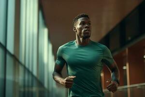 AI generated an african american man jogging bokeh style background with Generative AI photo