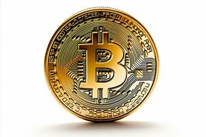 AI generated Golden bitcoin cryptocurrency symbol isolated on white background for digital currency concept photo